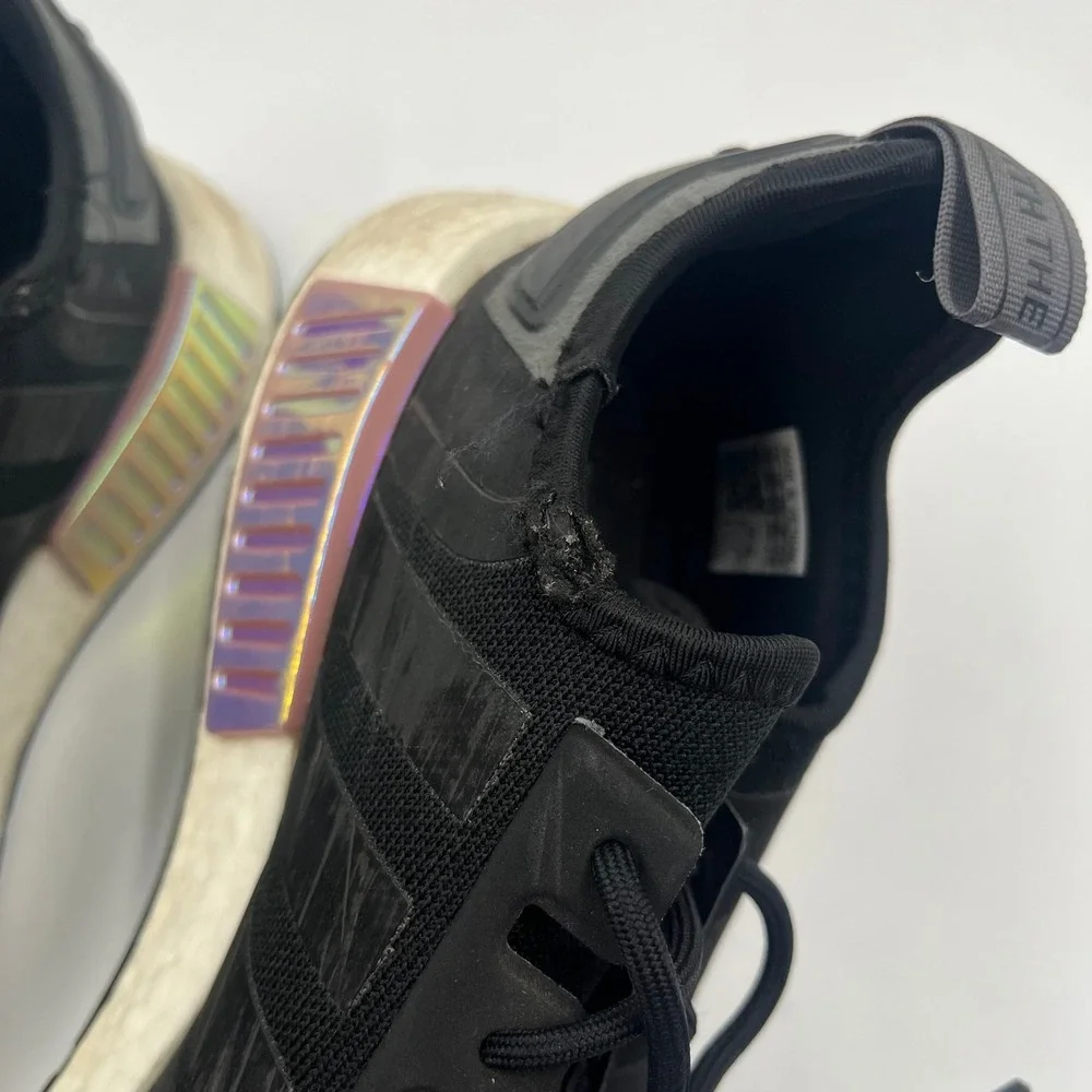 Adidas NMD_R1 Core Black Iridescent Holographic Plugs Boost Sneaker -‎ Size 11